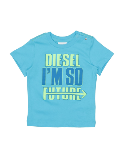 Shop Diesel Newborn Boy T-shirt Azure Size 3 Cotton In Blue