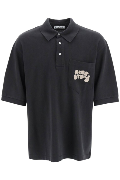 Shop Acne Studios Bubble Logo Embroidered Polo Shirt In Black