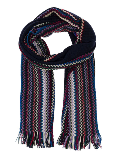 Shop Missoni Zigzag Fringed Knitted Scarf In Multi