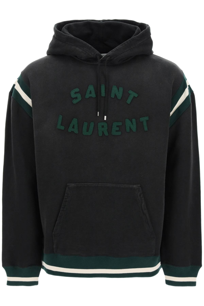 Shop Saint Laurent Logo Hoodie In Black,green