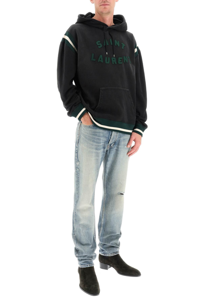 Shop Saint Laurent Logo Hoodie In Black,green