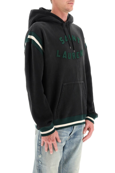 Shop Saint Laurent Logo Hoodie In Black,green