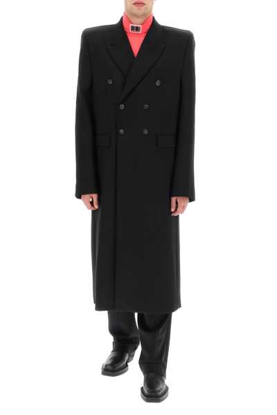 Shop Vtmnts Double-breasted Coat In Stretch Wool In Black
