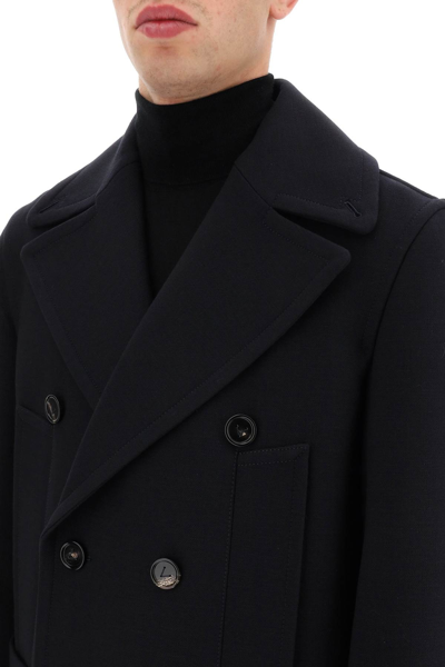 Shop Bottega Veneta Double Melange Wool Double-breasted Coat In Blue,black