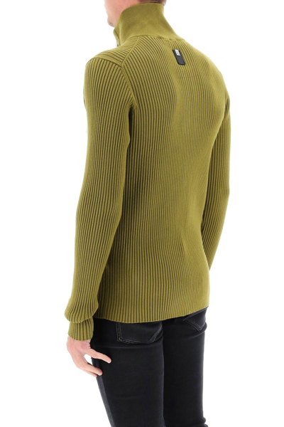 Shop Alyx Zip-up Ribbed Sweater In Green