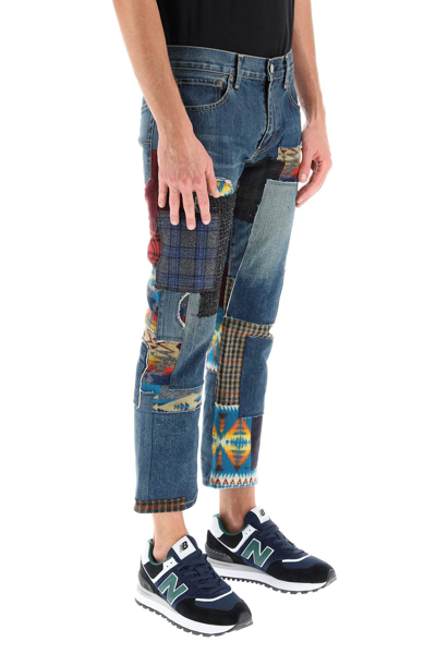 Shop Junya Watanabe Levi's Cropped Patchwork Jeans In Blue