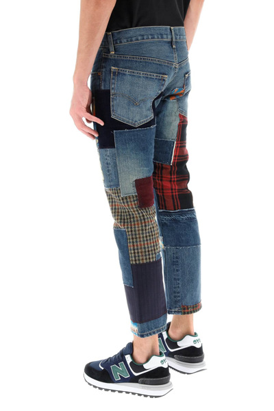 Shop Junya Watanabe Levi's Cropped Patchwork Jeans In Blue