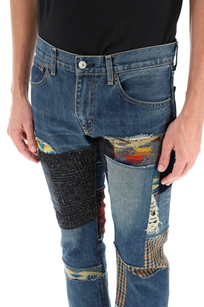 Shop Junya Watanabe Levi's Cropped Patchwork Jeans In Blue