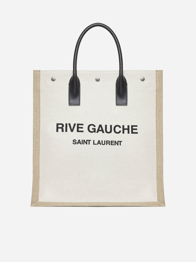 Shop Saint Laurent Rive Gauche Canvas Tote Bag In Ecru,beige