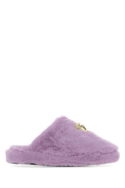 Shop Versace Lilac Eco Fur Slippers In Standard