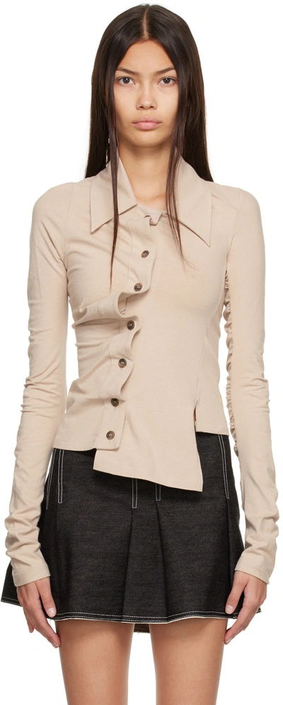 Shop Anne Isabella Beige Asymmetric Shirt In Warm Sand