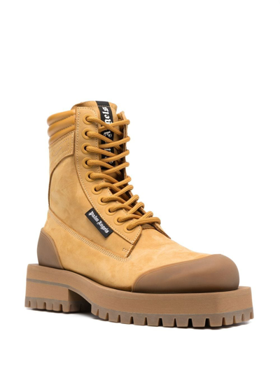 Palm Angels Brown Lace-up Suede Combat Boots In 黄色