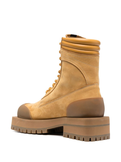 Palm Angels Brown Lace-up Suede Combat Boots In 黄色