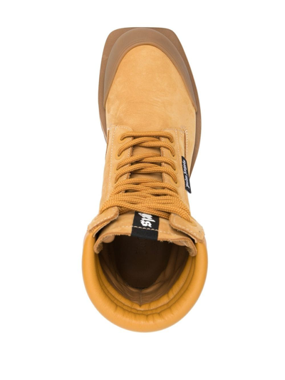Palm Angels Brown Lace-up Suede Combat Boots In 黄色