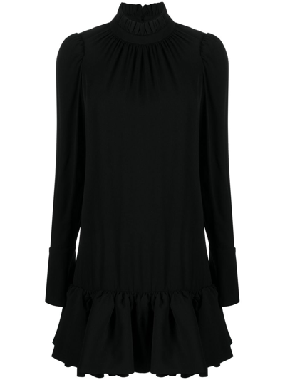 Rabanne Gathered High Neck Mini Ruffled Dress In Black