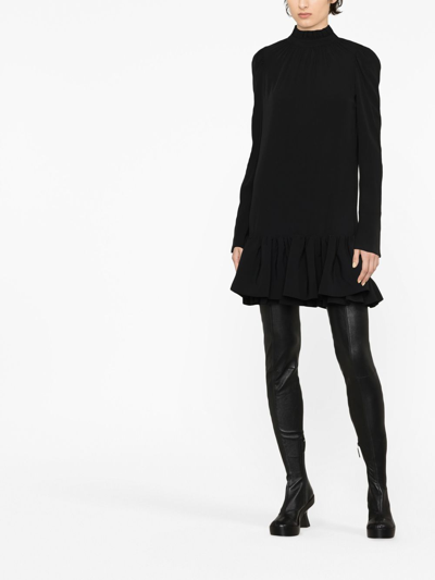 Rabanne Gathered High Neck Mini Ruffled Dress In Black