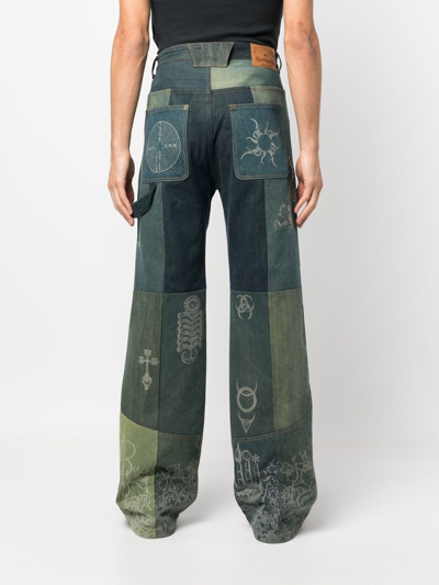 Shop Marine Serre Petrichor Patchwork Jeans In 绿色
