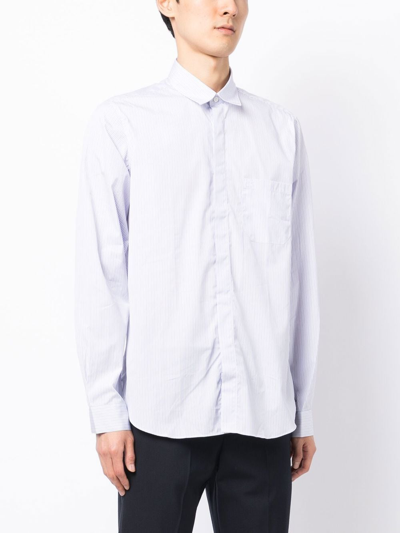 Shop Leathersmith Of London Stripe-print Long-sleeved Shirt In Blue