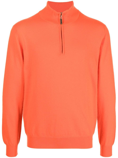 Shop Leathersmith Of London Half-zip Fastening Knit Jumper In Orange