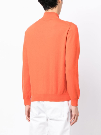 Shop Leathersmith Of London Half-zip Fastening Knit Jumper In Orange