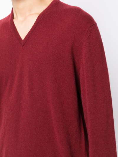 Shop Leathersmith Of London V-neck Knit Jumper In Red