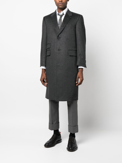 Shop Thom Browne Grosgrain-tab Cashmere Coat In 灰色