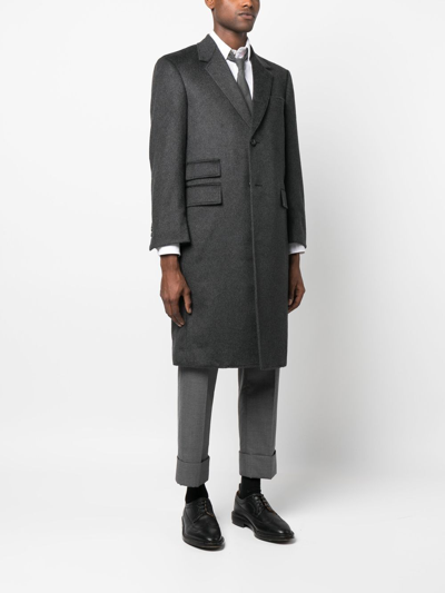 Shop Thom Browne Grosgrain-tab Cashmere Coat In 灰色