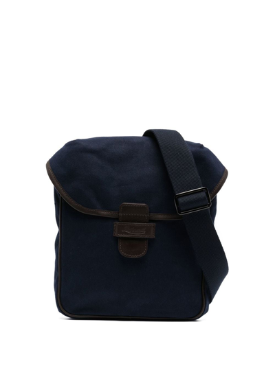 Shop Leathersmith Of London Embossed-logo Detail Shoulder Bag In Blue