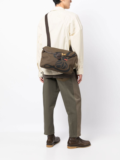 Shop Leathersmith Of London Lion Canvas Messenger Bag In Brown