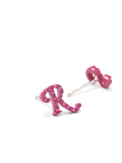 Raf Simons Logo-lettering Stud Earrings In 粉色