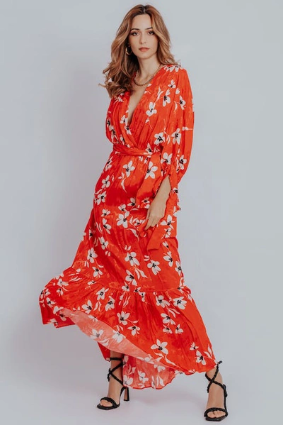 Shop Akalia Scarlett Floral Print Maxi Dress In Orange