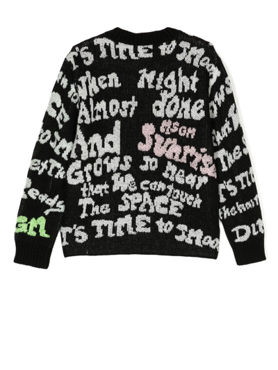 Msgm Intarsia-knit Slogan Jumper In 黑色