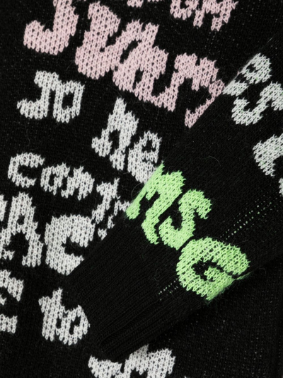 Msgm Intarsia-knit Slogan Jumper In 黑色