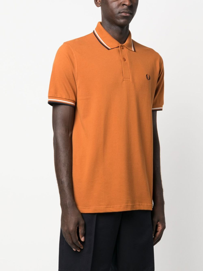 Shop Fred Perry Embroidered-logo Short-sleeved Polo Shirt In 褐色
