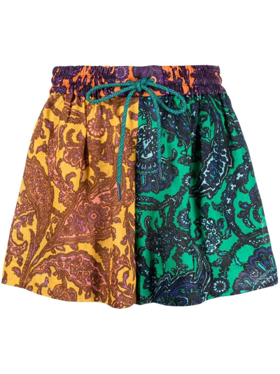 Shop Zimmermann Tiggy Patchwork Linen Shorts In Green