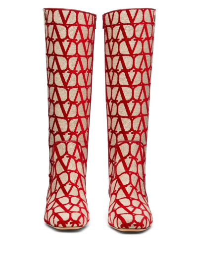 Valentino Vlogo 30 Type Toile Iconographe Canvas Knee-high Boot In Neutrals