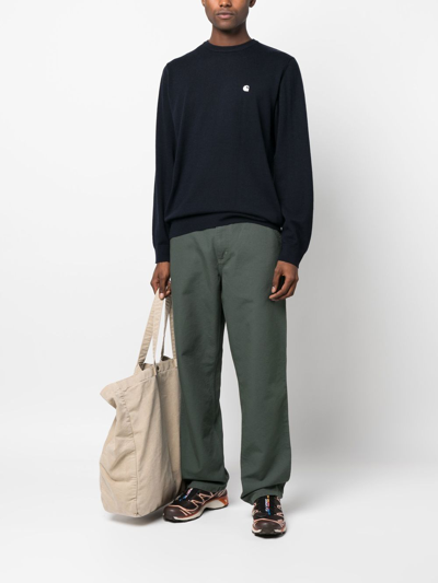 Carhartt Logo-print Crew Neck Sweatshirt In 蓝色