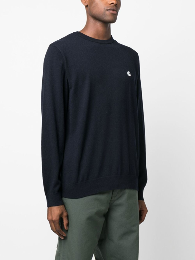 Carhartt Logo-print Crew Neck Sweatshirt In 蓝色