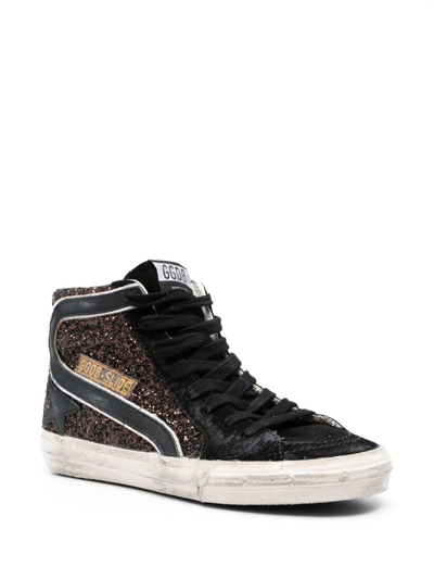 Shop Golden Goose Slide Glitter High-top Sneakers In Black