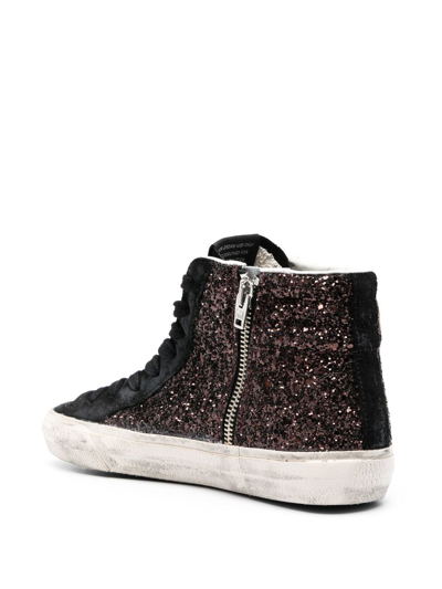 Shop Golden Goose Slide Glitter High-top Sneakers In Black