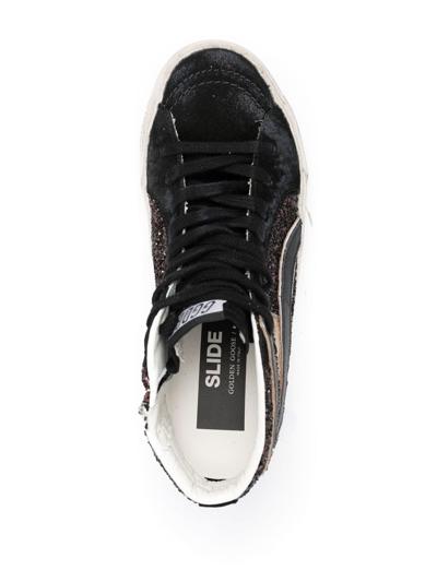 Shop Golden Goose Slide Glitter High-top Sneakers In Black