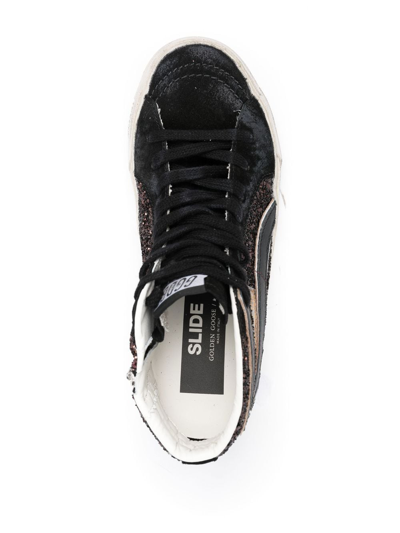 Golden Goose Deluxe Brand Women Slide Classic Suede High-top Sneakers With Glitter Inserts In Black