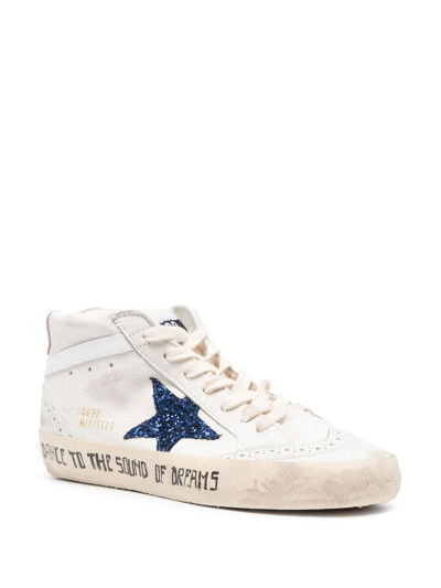 Golden Goose Mid Star With Blue Glitter Star And Pink Suede Heel Tab In White