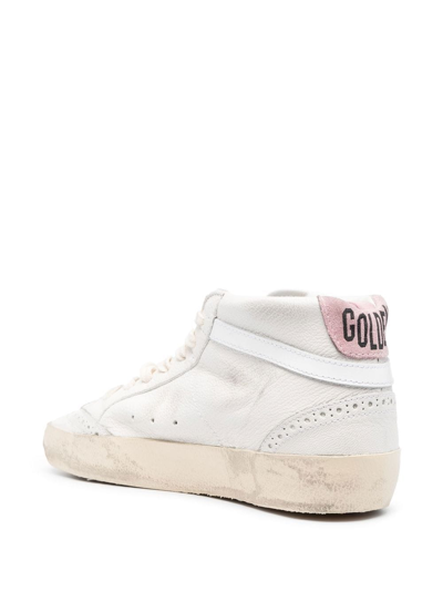 Golden Goose Mid Star With Blue Glitter Star And Pink Suede Heel Tab In White