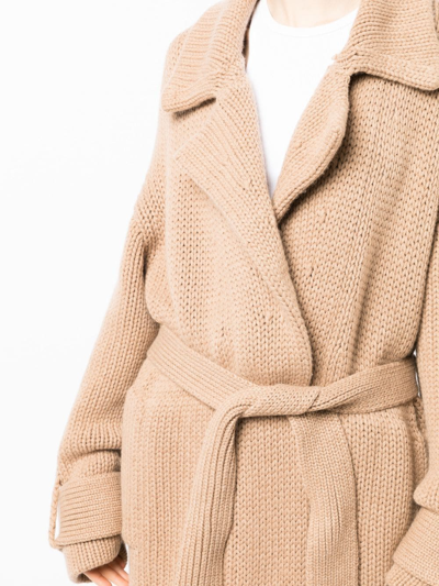 Shop Khaite Belted Knitted Cashmere Coat In 褐色