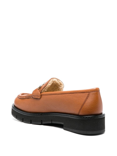 Ferragamo Rolo Lug Leather & Shearling Loafer In Brown