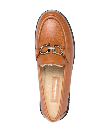 Ferragamo Rolo Lug Leather & Shearling Loafer In Brown