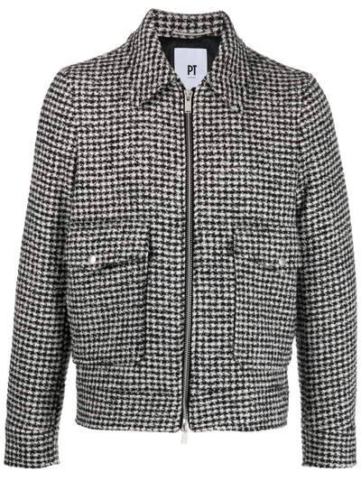 Shop Pt Torino Check-pattern Zip-up Jacket In 黑色