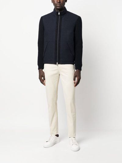 Corneliani Knitted-sleeve Zipped Jacket In 蓝色