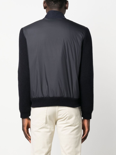 Shop Corneliani Knitted-sleeve Zipped Jacket In 蓝色